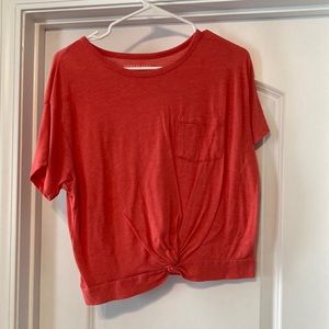 American Eagle Orange Tie Front Pocket Tee